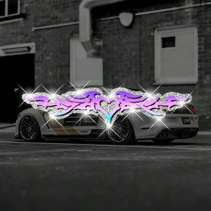 1pc Bling Heart & Wings Stickers, Glitter Vinyl Car Decals For Front/Rear Window, Bumper, Body Decoration, Night Driving