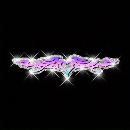 1pc Bling Heart & Wings Stickers, Glitter Vinyl Car Decals For Front/Rear Window, Bumper, Body Decoration, Night Driving