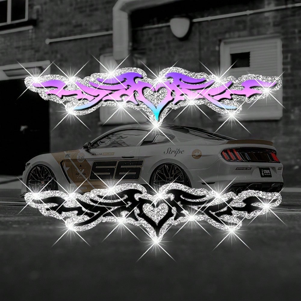 1pc Bling Heart & Wings Stickers, Glitter Vinyl Car Decals For Front/Rear Window, Bumper, Body Decoration, Night Driving