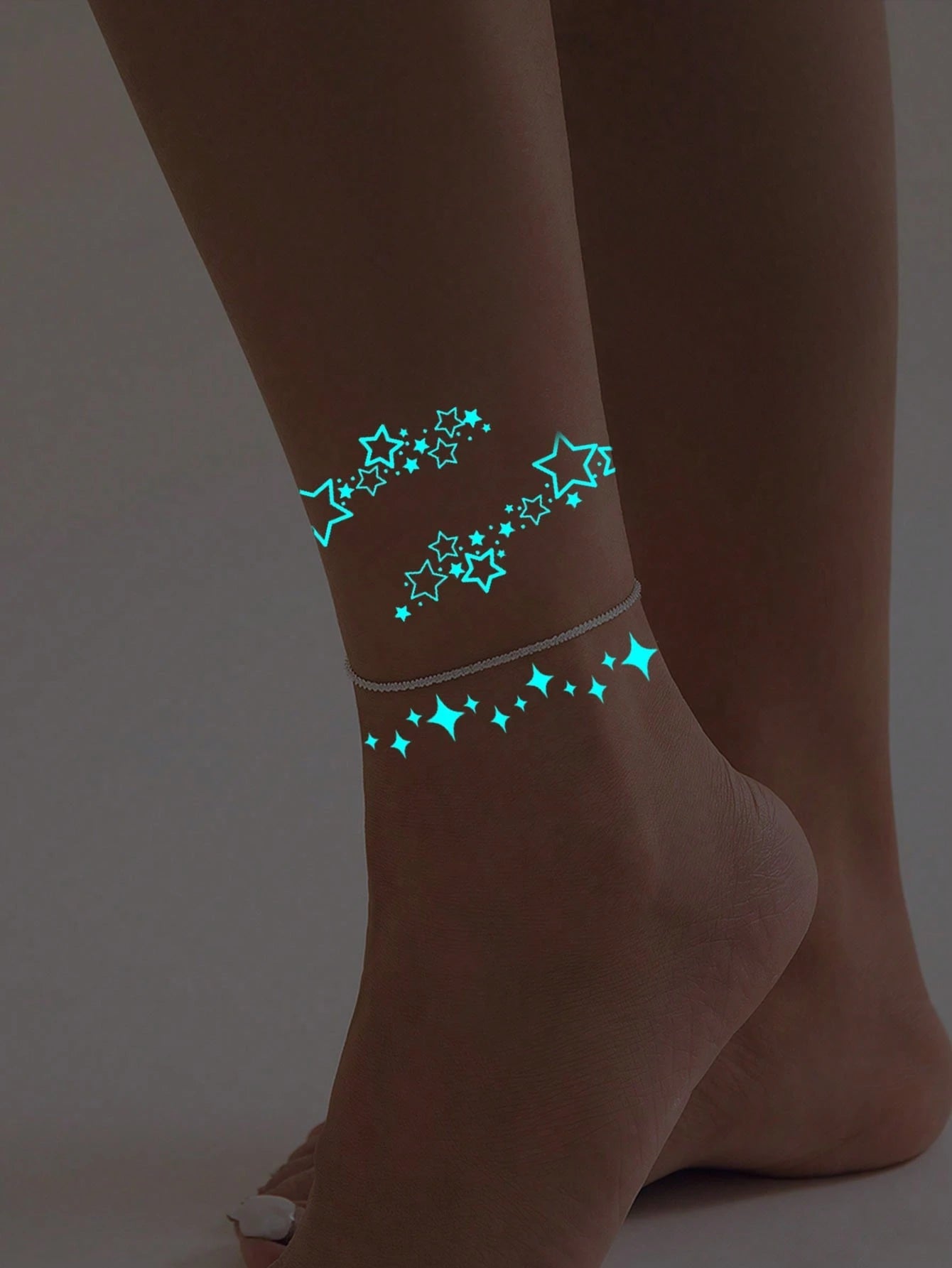 1pc Blue Glow-In-The-Dark And White Ink Glow-In-The-Dark Original Body Art Temporary Tattoo Sticker, Sparkling Star Pattern For Eyes, Glittery Face And Body Waterproof Fake Tattoo, Lasts 2-5 Days, Cov