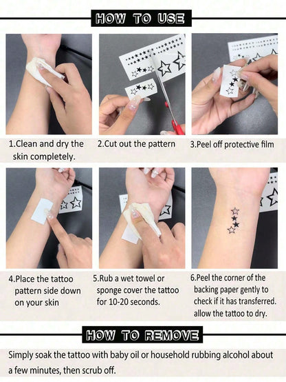 1pc Blue Glow-In-The-Dark And White Ink Glow-In-The-Dark Original Body Art Temporary Tattoo Sticker, Sparkling Star Pattern For Eyes, Glittery Face And Body Waterproof Fake Tattoo, Lasts 2-5 Days, Cov