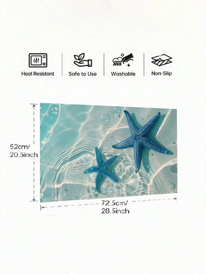 1pc Blue Starfish Design In Transparent Ocean Water, Measuring 20.5 By 28.5 Inches. Made From Polyester, These Stove Top Covers Are Heat Resistant, Oil-Proof, Non-Slip, And Washable, Perfect For Summe