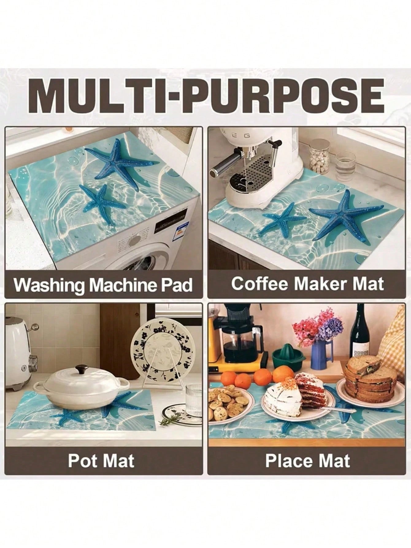 1pc Blue Starfish Design In Transparent Ocean Water, Measuring 20.5 By 28.5 Inches. Made From Polyester, These Stove Top Covers Are Heat Resistant, Oil-Proof, Non-Slip, And Washable, Perfect For Summe