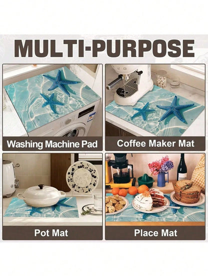 1pc Blue Starfish Design In Transparent Ocean Water, Measuring 20.5 By 28.5 Inches. Made From Polyester, These Stove Top Covers Are Heat Resistant, Oil-Proof, Non-Slip, And Washable, Perfect For Summe