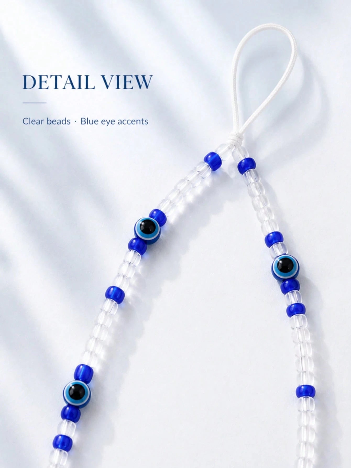 1pc Bohemian Evil Eye Beaded Phone Lanyard Blue Transparent Seed Bead Handmade Thin White String Wrist Strap Decor For Cell Phone CCD Camera Handbag Lucky Amulet Aesthetic Accessory Birthday Gift For