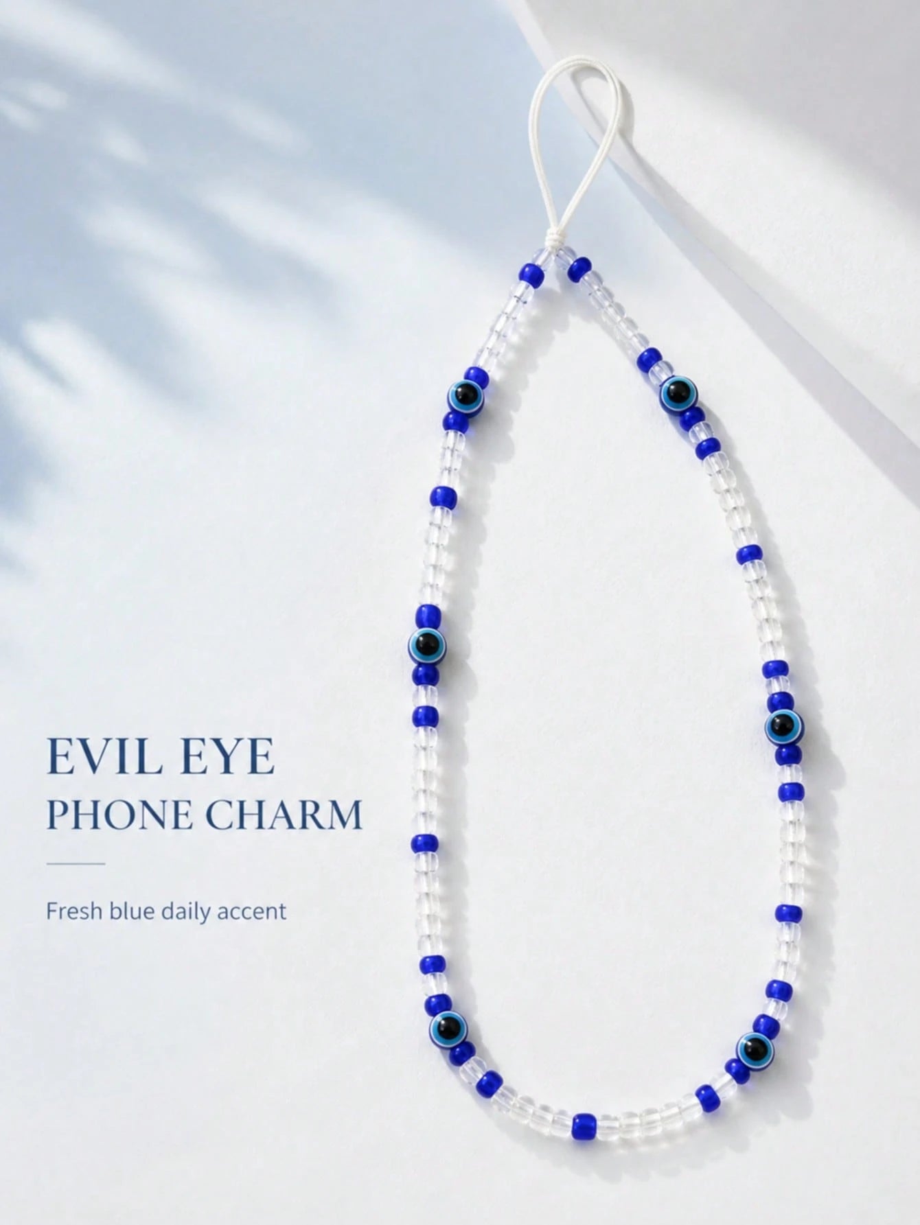 1pc Bohemian Evil Eye Beaded Phone Lanyard Blue Transparent Seed Bead Handmade Thin White String Wrist Strap Decor For Cell Phone CCD Camera Handbag Lucky Amulet Aesthetic Accessory Birthday Gift For