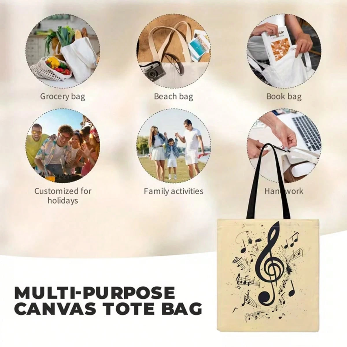 1pc Book Lover's Tote Bag- Funny Bookworm Saying "There's No Such Thing As Too Many Books", Floral & Stacked Books Design- Large Interior- Lightweight & Sturdy Polyester Canvas Shopping Bag For Wom