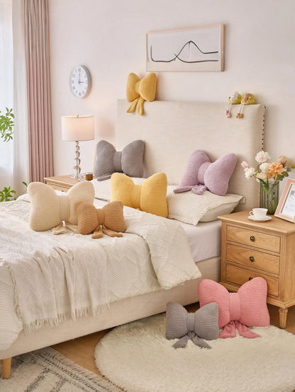 1pc Bow Knot Throw Pillow, Soft Plush Decorative Pillow, Bow Knot Pillow For Sofa Bed, Home Decor Bow Knot Shaped Pillow Suitable For Bedroom Living Room, Autumn Outdoor Cushion, Bedroom Decor, Room D