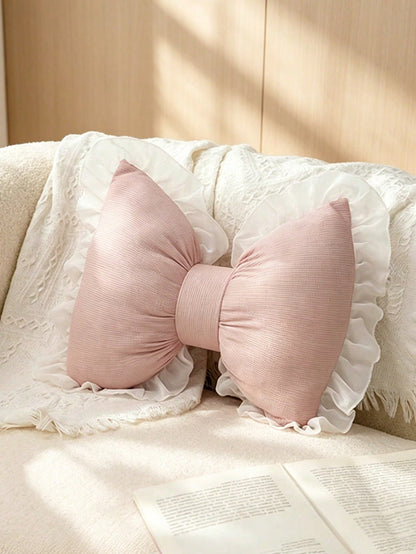 1pc Bow-Shaped Decorative Pillow, Pink Lace Bow Cushion For Sofa, Bed, Living Room, Bedroom, Spring/Summer, Outdoor Garden, Bedroom Decor, Room Decoration, Thanksgiving, Halloween