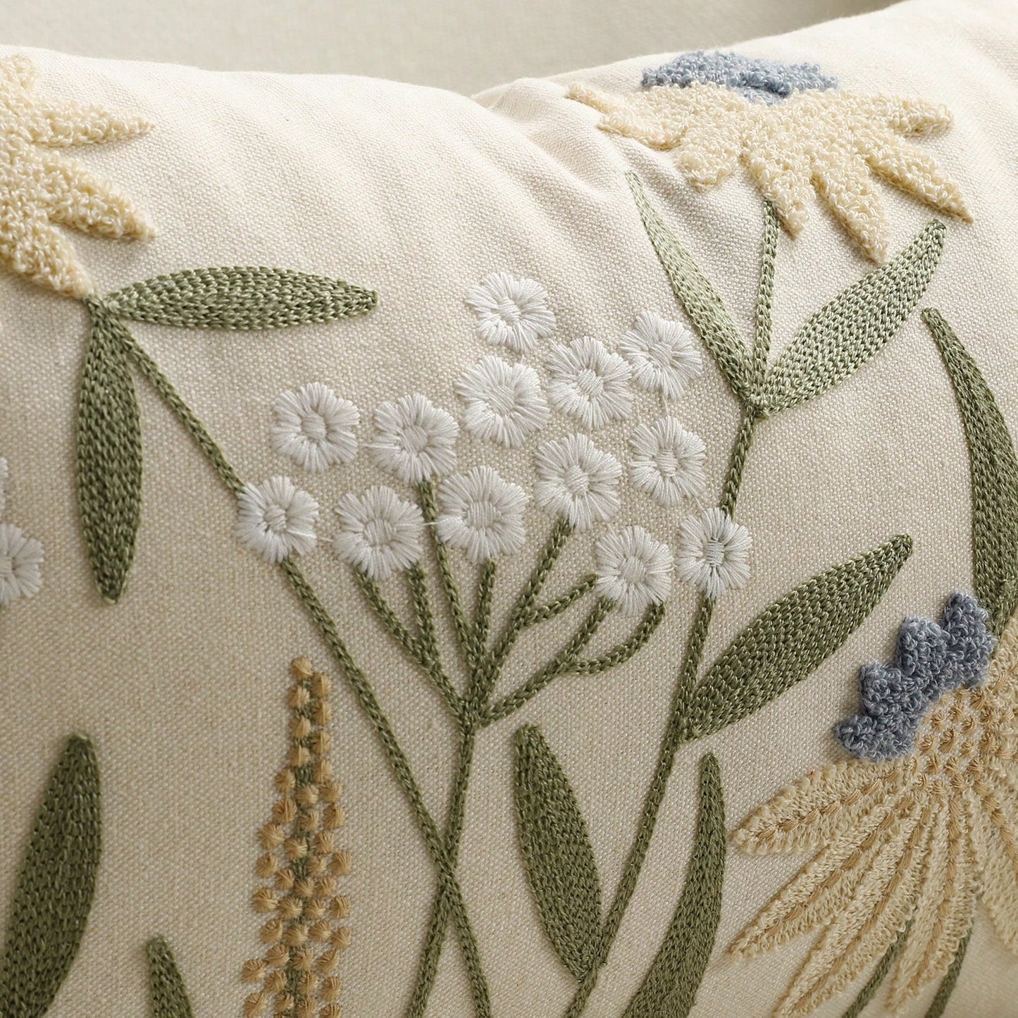 1pc Canvas Embroidered Throw Pillow Cover 12x20 Inch, Decorative Cushion Cover With Zipper, Cute Wildflower Design For Sofa, Bed, Home Decor (Inner Pillow Not Included)