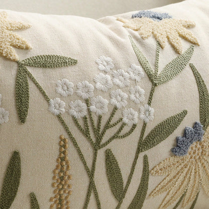 1pc Canvas Embroidered Throw Pillow Cover 12x20 Inch, Decorative Cushion Cover With Zipper, Cute Wildflower Design For Sofa, Bed, Home Decor (Inner Pillow Not Included)