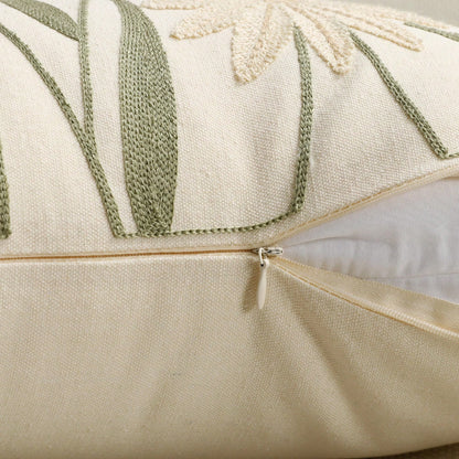 1pc Canvas Embroidered Throw Pillow Cover 12x20 Inch, Decorative Cushion Cover With Zipper, Cute Wildflower Design For Sofa, Bed, Home Decor (Inner Pillow Not Included)