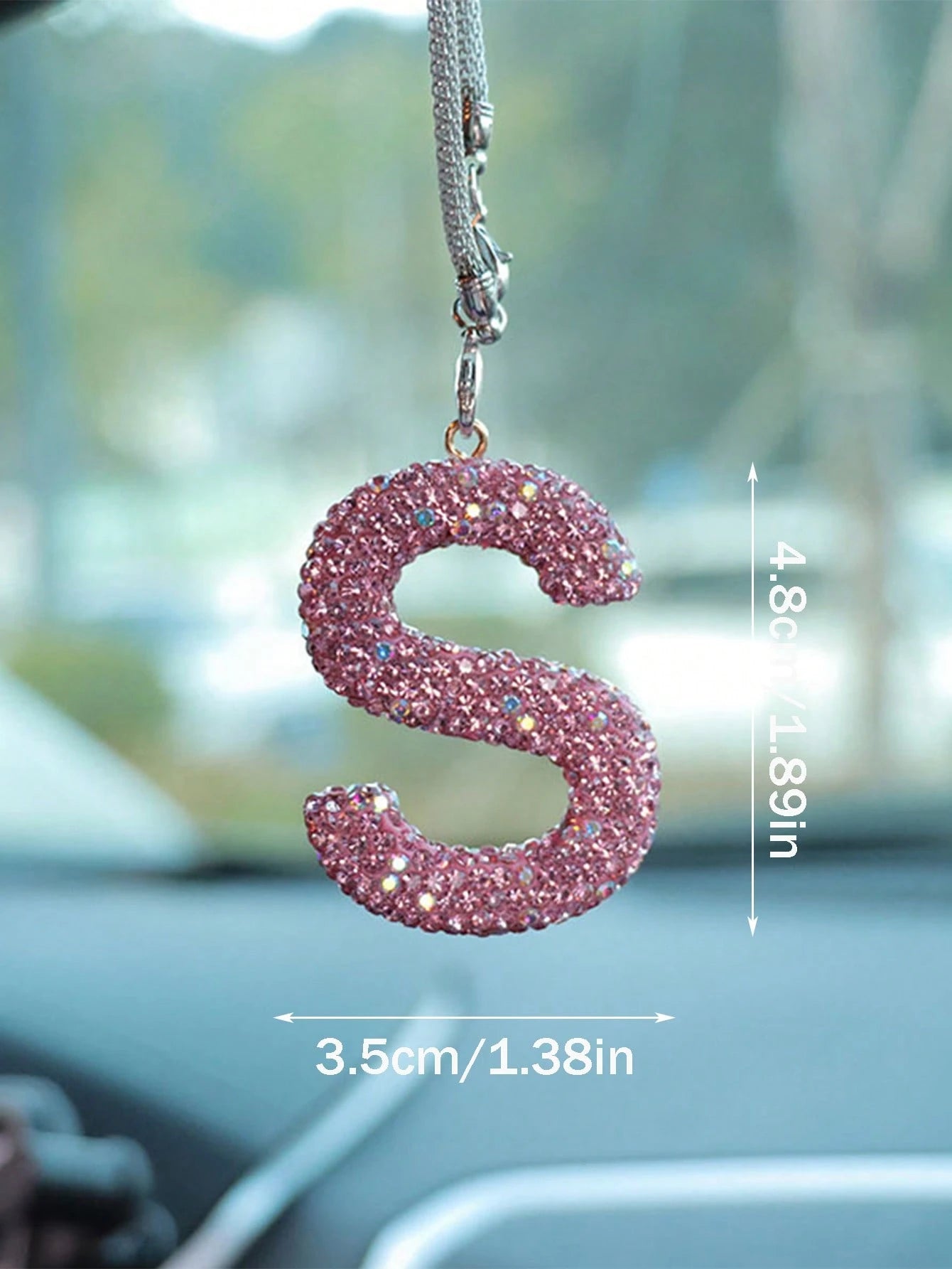 1pc Car Accessories Interior Decor, Full Diamond Pink Letter Car Rearview Mirror Decoration Hanging Ornament