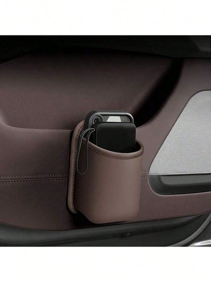 1pc Car Door Storage Rack, PU Leather Material, Multi-Functional Storage Organizer With Phone Holder, Trash Can, Tissue Box, Waterproof Lining- Anti-Slip & Anti-Spill, Fits Car Armrest Slot, Suitable
