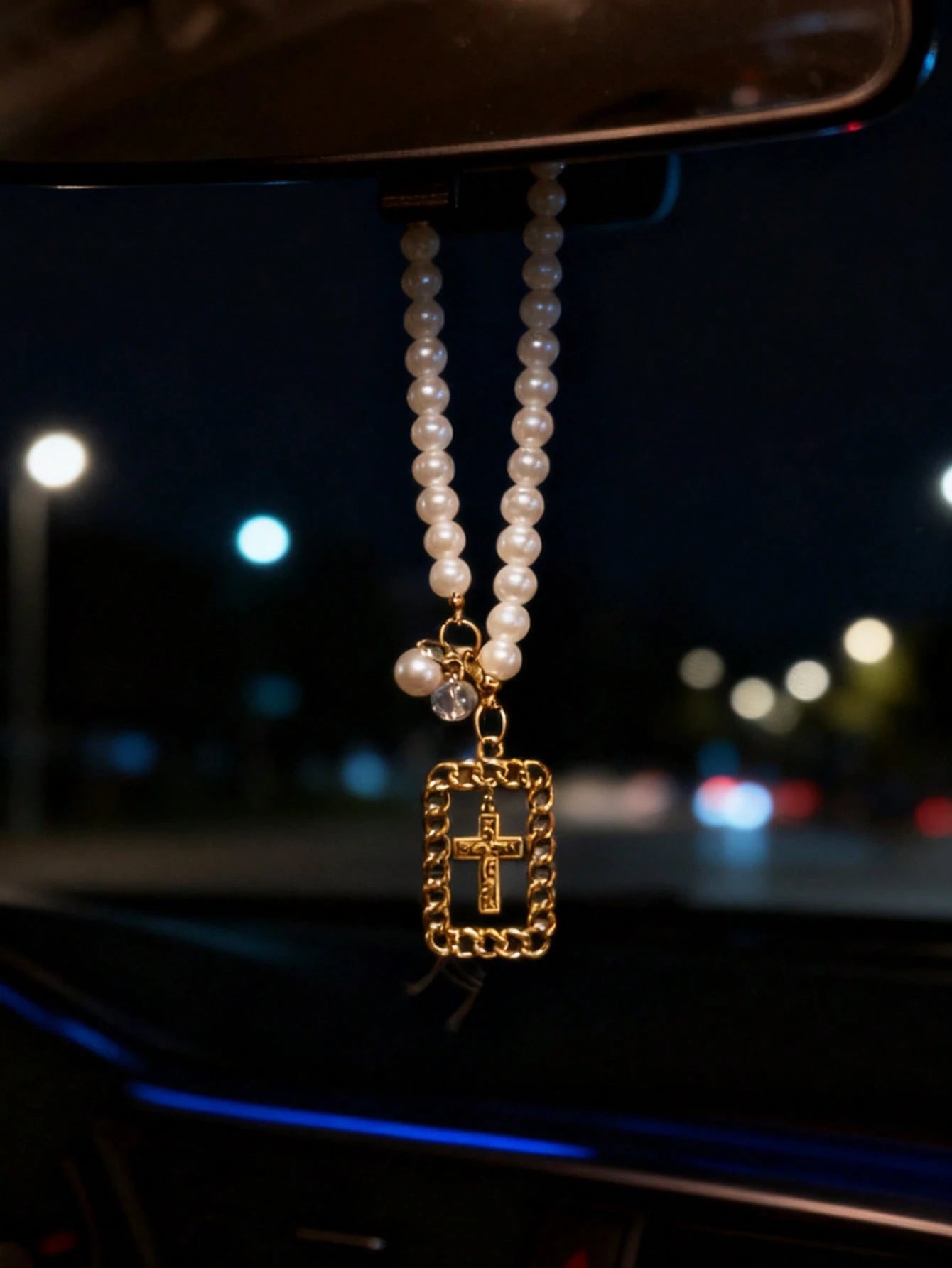 1pc Car Interior Pendant Alloy Cross Car Rearview Mirror Suspension Decoration Car Interior Decoration Accessories