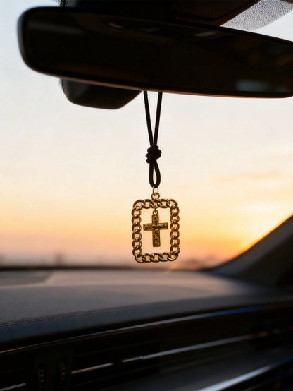 1pc Car Interior Pendant Alloy Cross Car Rearview Mirror Suspension Decoration Car Interior Decoration Accessories