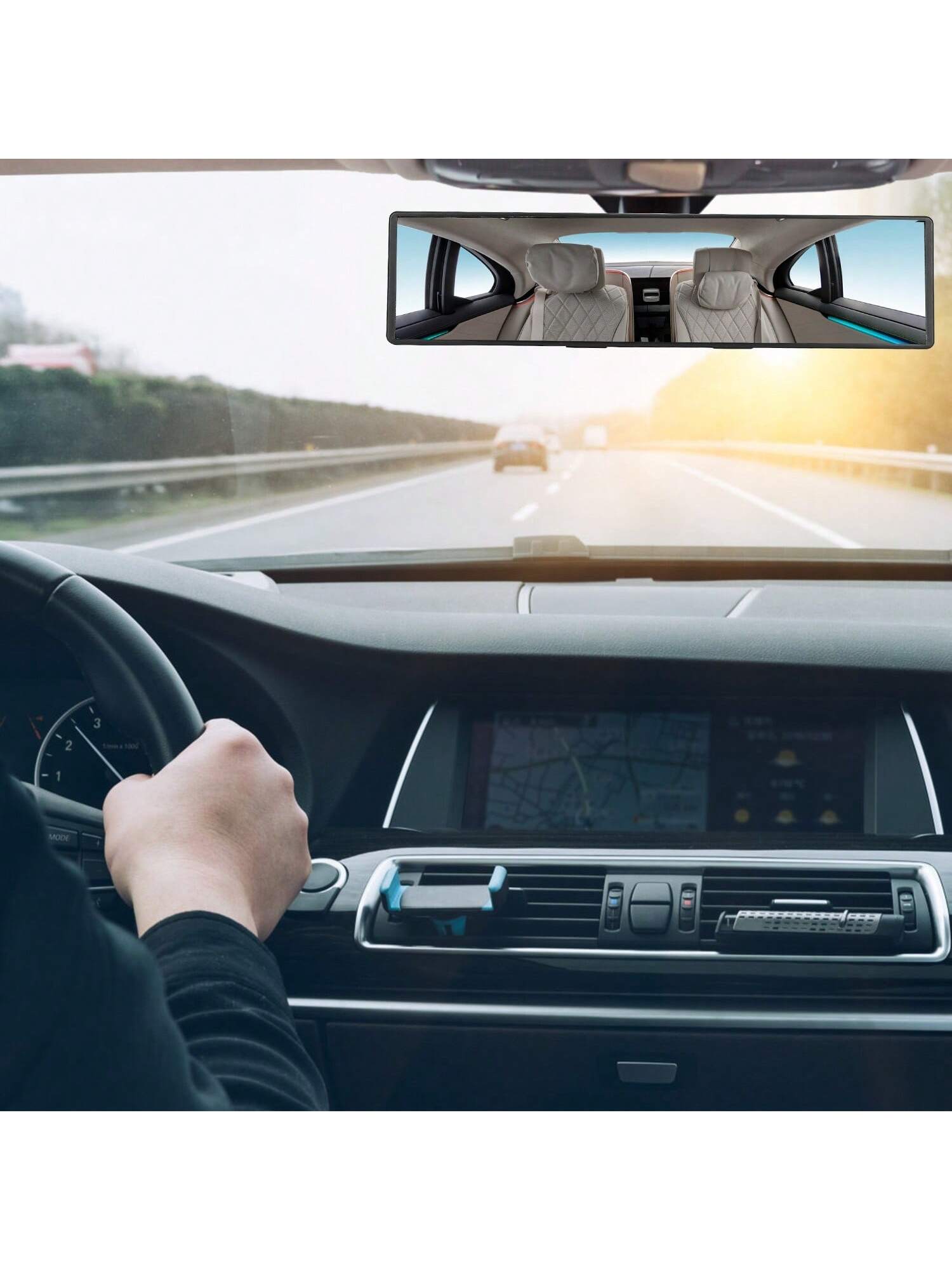 1PC Car Rearview Mirror 11.4in Interior Clip-On Curve Convex Panoramic Anti-Glare Rear View Mirrors With Wide Viewing Range For Cars SUVs Trucks Vehicles