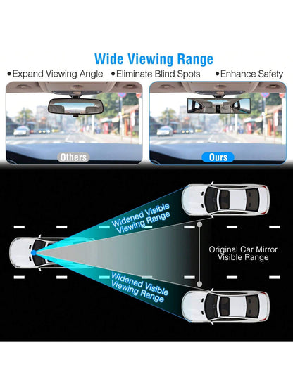 1PC Car Rearview Mirror 11.4in Interior Clip-On Curve Convex Panoramic Anti-Glare Rear View Mirrors With Wide Viewing Range For Cars SUVs Trucks Vehicles