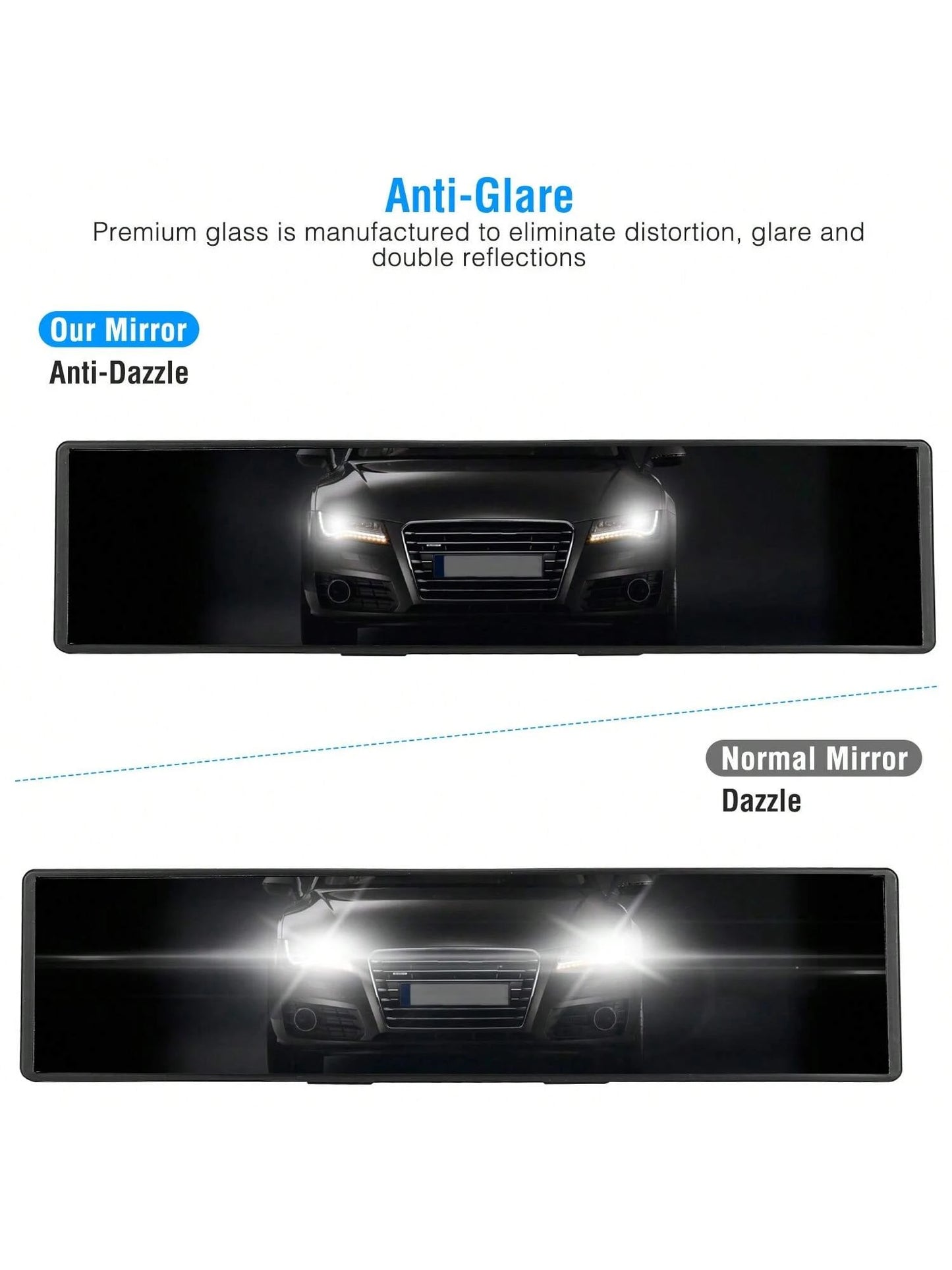 1PC Car Rearview Mirror 11.4in Interior Clip-On Curve Convex Panoramic Anti-Glare Rear View Mirrors With Wide Viewing Range For Cars SUVs Trucks Vehicles
