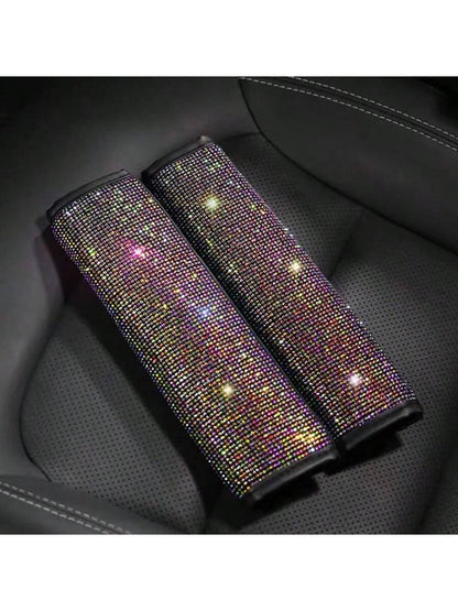 1pc Car Seat Belt Cover Shoulder Protection Set With Sparkling Rhinestone Leather Seat Belt Cover Suitable For All Cars