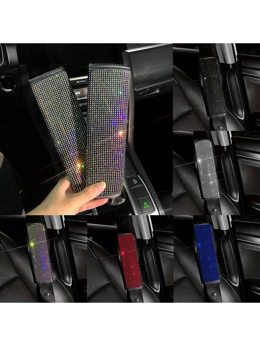 1pc Car Seat Belt Cover Shoulder Protection Set With Sparkling Rhinestone Leather Seat Belt Cover Suitable For All Cars