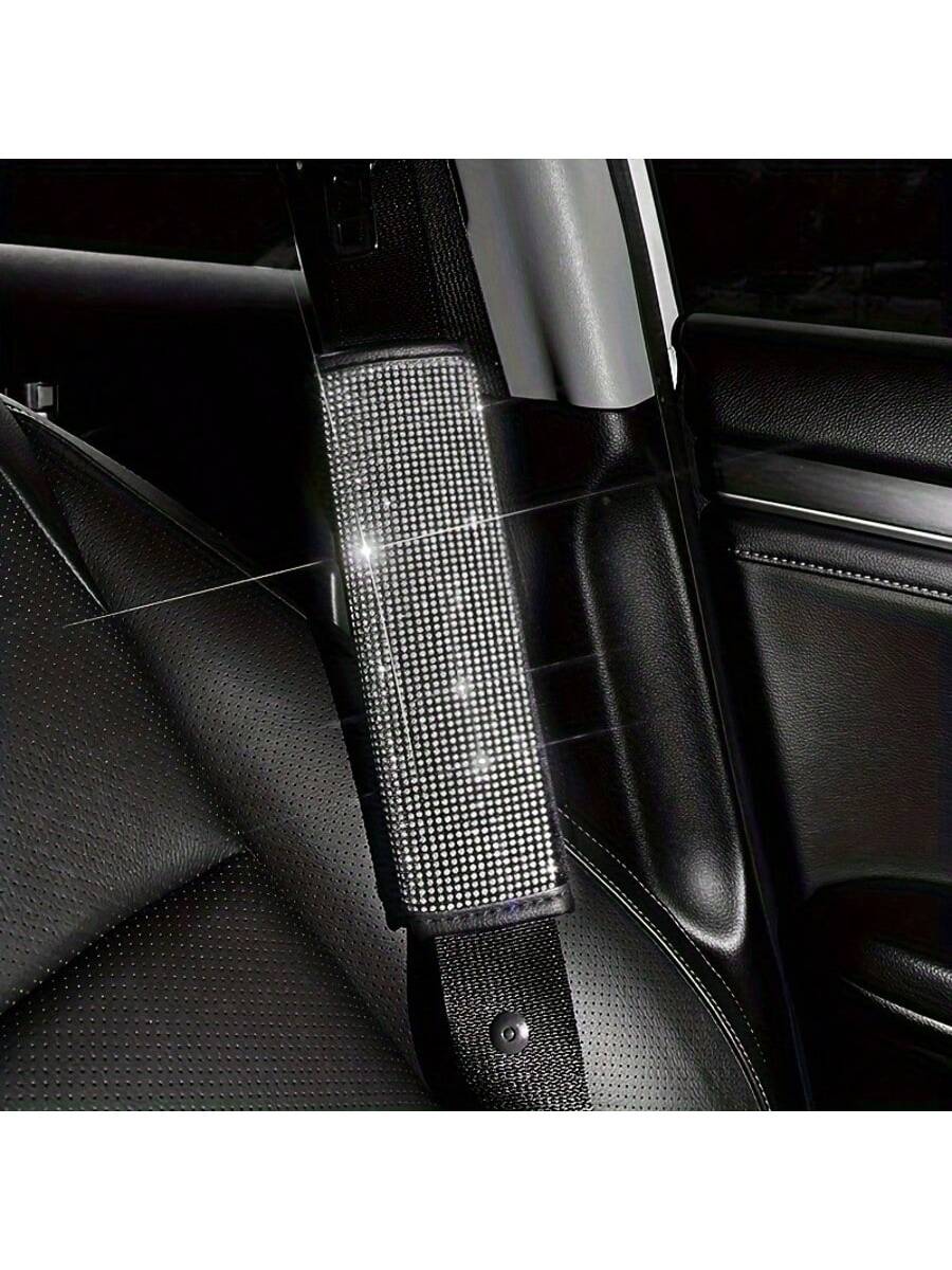 1pc Car Seat Belt Cover Shoulder Protection Set With Sparkling Rhinestone Leather Seat Belt Cover Suitable For All Cars