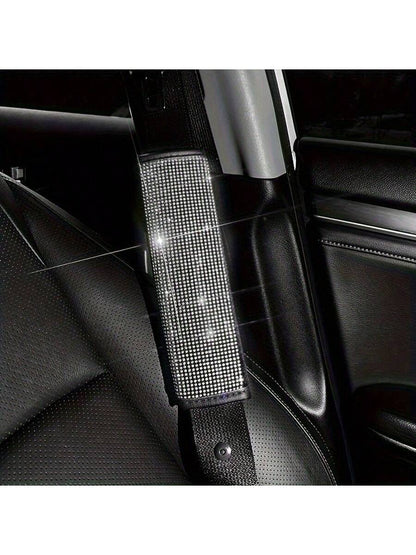 1pc Car Seat Belt Cover Shoulder Protection Set With Sparkling Rhinestone Leather Seat Belt Cover Suitable For All Cars