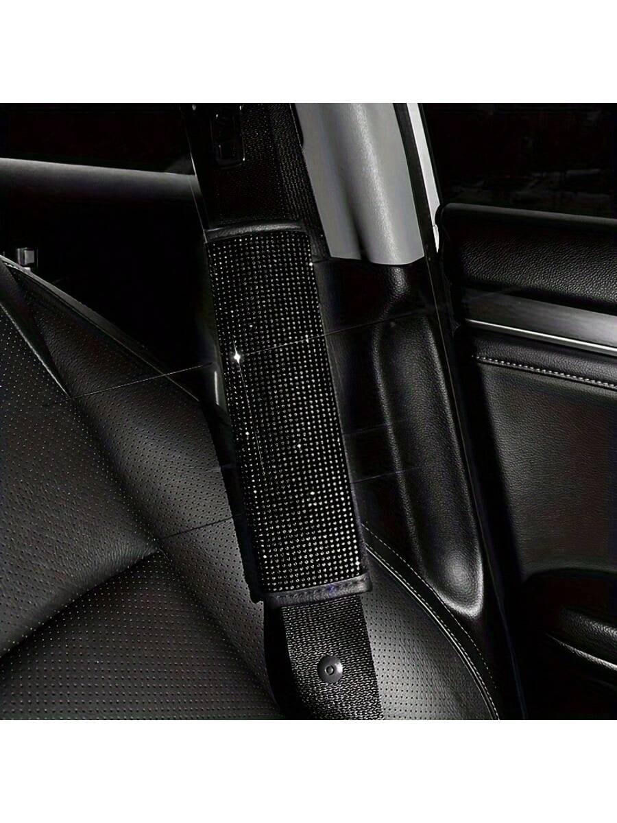 1pc Car Seat Belt Cover Shoulder Protection Set With Sparkling Rhinestone Leather Seat Belt Cover Suitable For All Cars
