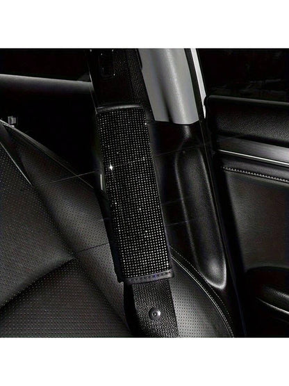 1pc Car Seat Belt Cover Shoulder Protection Set With Sparkling Rhinestone Leather Seat Belt Cover Suitable For All Cars