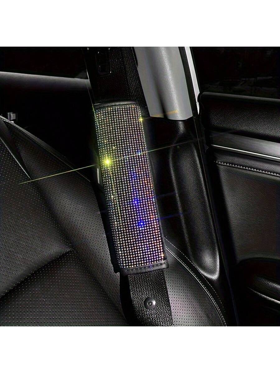 1pc Car Seat Belt Cover Shoulder Protection Set With Sparkling Rhinestone Leather Seat Belt Cover Suitable For All Cars