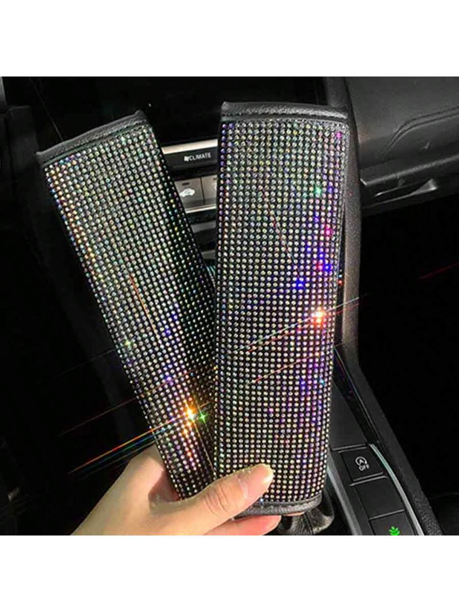 1pc Car Seat Belt Cover Shoulder Protection Set With Sparkling Rhinestone Leather Seat Belt Cover Suitable For All Cars