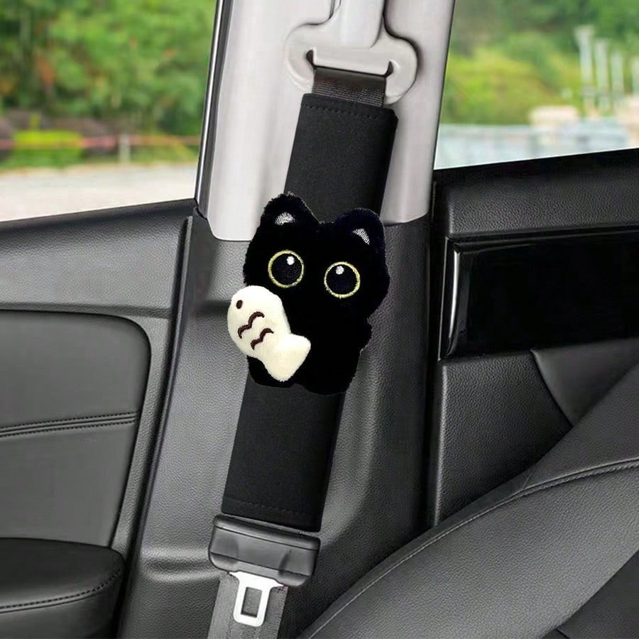 1pc Car Shoulder Pad Cover, Black Catfish Pattern, Suitable For Most Car Models, Fashionable And Elegant Design, Enhances Comfort, Car Interior Accessory