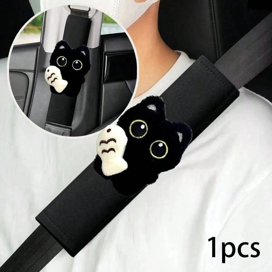 1pc Car Shoulder Pad Cover, Black Catfish Pattern, Suitable For Most Car Models, Fashionable And Elegant Design, Enhances Comfort, Car Interior Accessory