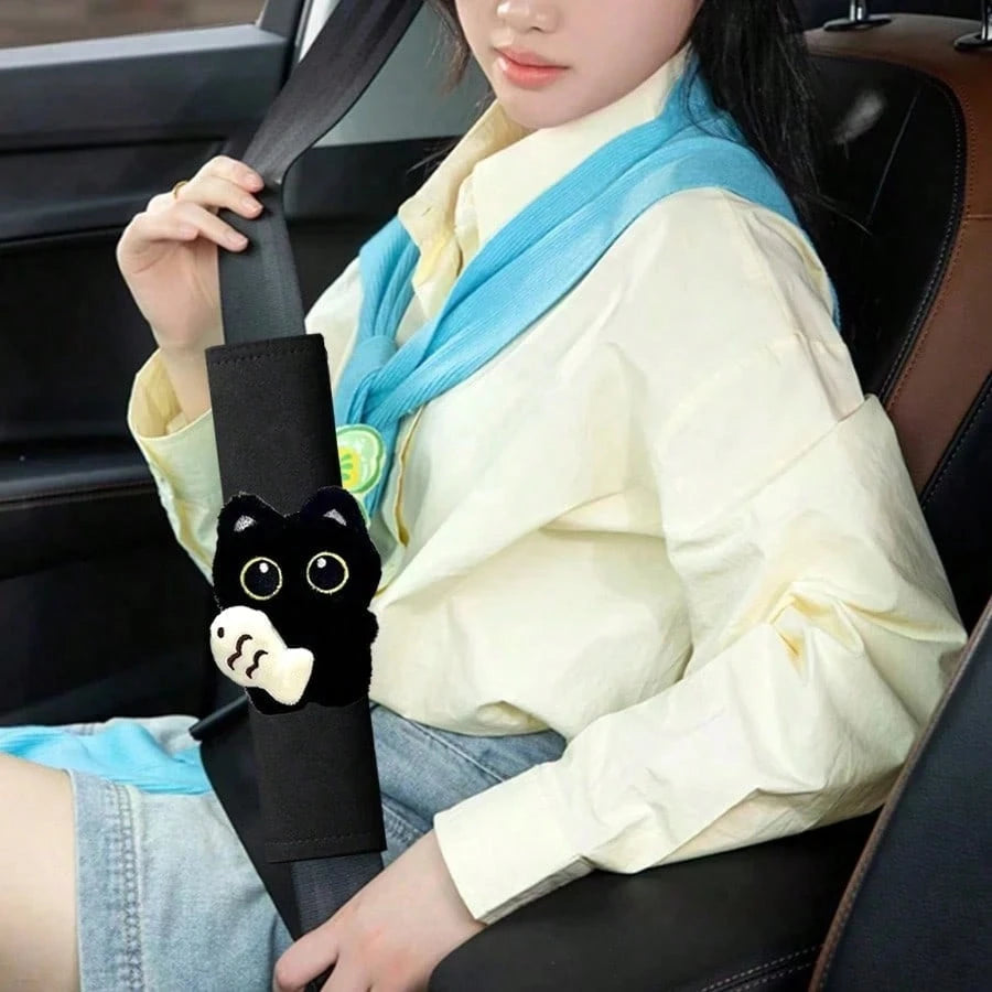1pc Car Shoulder Pad Cover, Black Catfish Pattern, Suitable For Most Car Models, Fashionable And Elegant Design, Enhances Comfort, Car Interior Accessory
