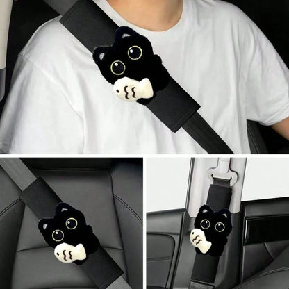 1pc Car Shoulder Pad Cover, Black Catfish Pattern, Suitable For Most Car Models, Fashionable And Elegant Design, Enhances Comfort, Car Interior Accessory