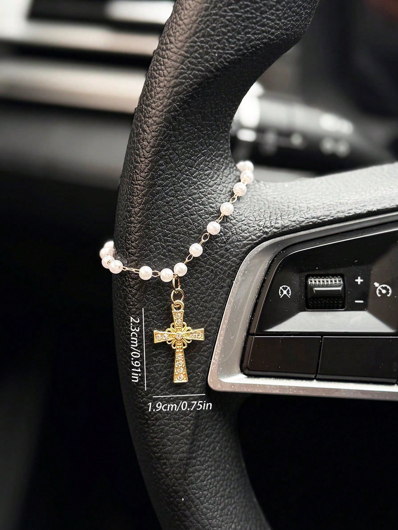1pc Car Steering Wheel Pearl Chain Cross Decoration Car Interior Decoration