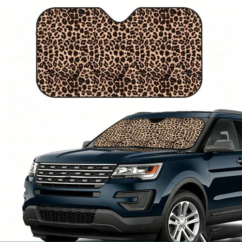 1pc Chic Leopard Print Car Front Windshield Sun Shade Decor Vehicle Sun Visor UV Reflector Sunscreen Protector Keep Vehicle Cool