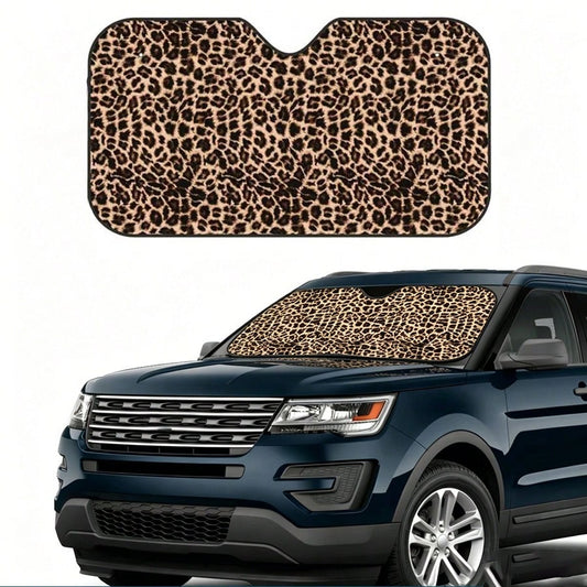 1pc Chic Leopard Print Car Front Windshield Sun Shade Decor Vehicle Sun Visor UV Reflector Sunscreen Protector Keep Vehicle Cool