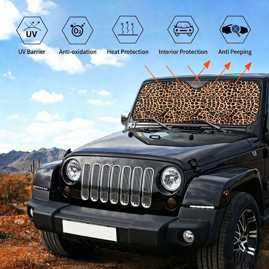 1pc Chic Leopard Print Car Front Windshield Sun Shade Decor Vehicle Sun Visor UV Reflector Sunscreen Protector Keep Vehicle Cool
