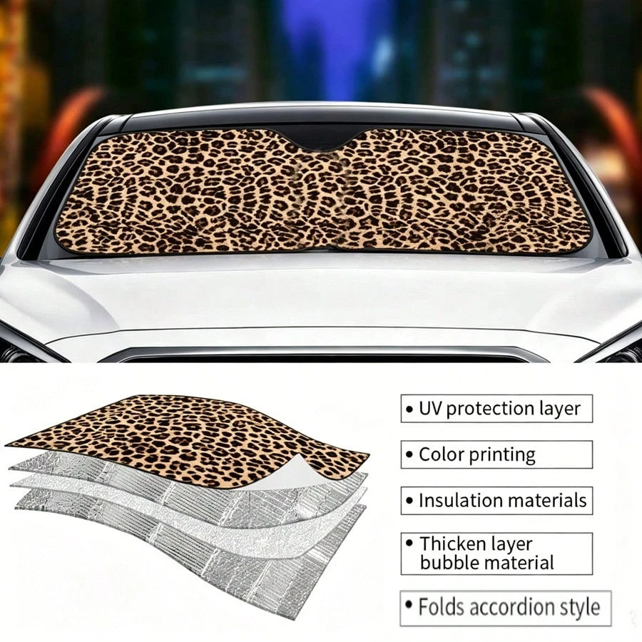 1pc Chic Leopard Print Car Front Windshield Sun Shade Decor Vehicle Sun Visor UV Reflector Sunscreen Protector Keep Vehicle Cool