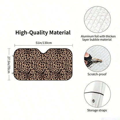 1pc Chic Leopard Print Car Front Windshield Sun Shade Decor Vehicle Sun Visor UV Reflector Sunscreen Protector Keep Vehicle Cool