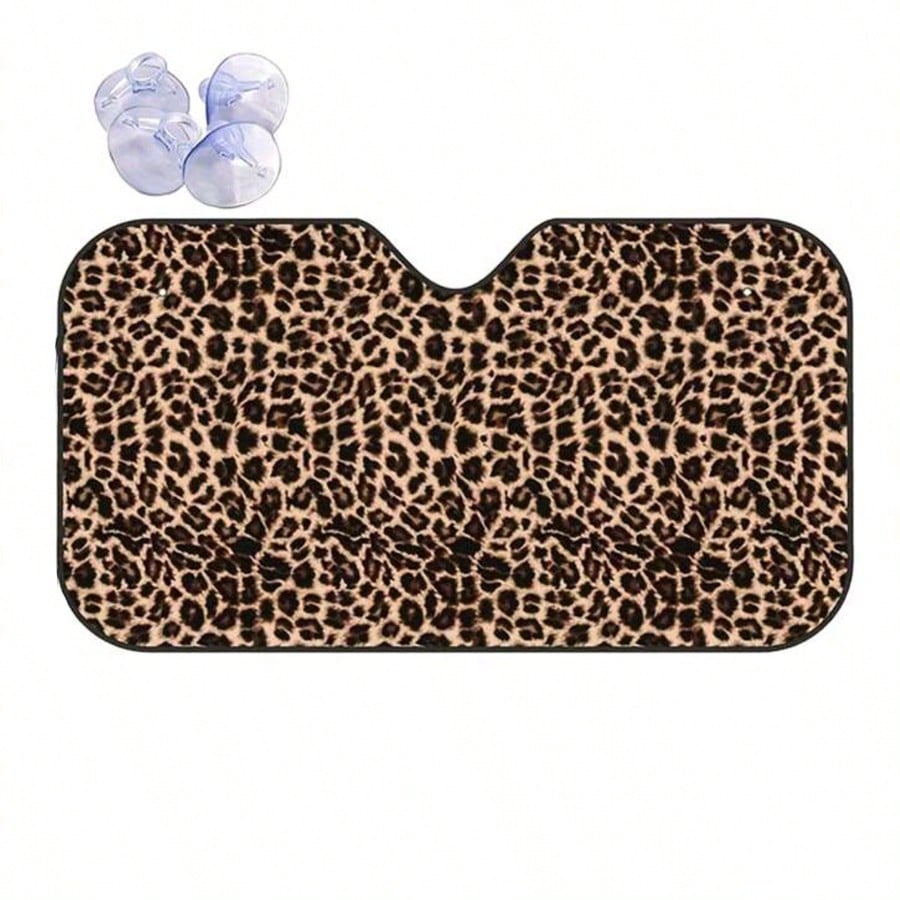 1pc Chic Leopard Print Car Front Windshield Sun Shade Decor Vehicle Sun Visor UV Reflector Sunscreen Protector Keep Vehicle Cool