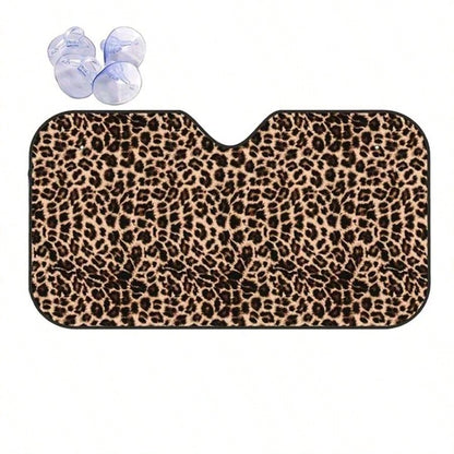 1pc Chic Leopard Print Car Front Windshield Sun Shade Decor Vehicle Sun Visor UV Reflector Sunscreen Protector Keep Vehicle Cool