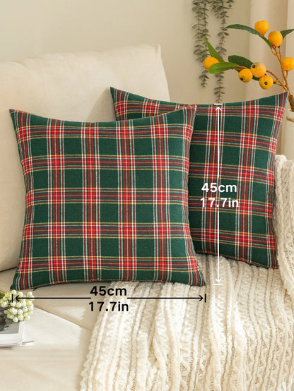 1pc Christmas Plaid Brushed Pillow Case, Suitable For Holiday Home Decor