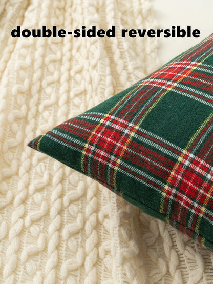 1pc Christmas Plaid Brushed Pillow Case, Suitable For Holiday Home Decor