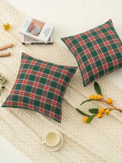 1pc Christmas Plaid Brushed Pillow Case, Suitable For Holiday Home Decor