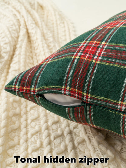 1pc Christmas Plaid Brushed Pillow Case, Suitable For Holiday Home Decor