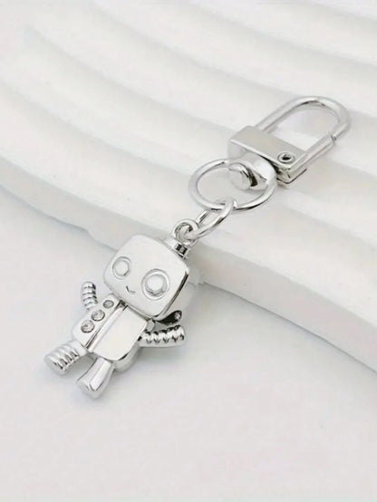 1pc Classic Robot Keychain, Minimalist Silver-Tone Alloy Keyring, Retro Simulation Model Pendant, Bag Charm, Suitable For Women's Daily Use