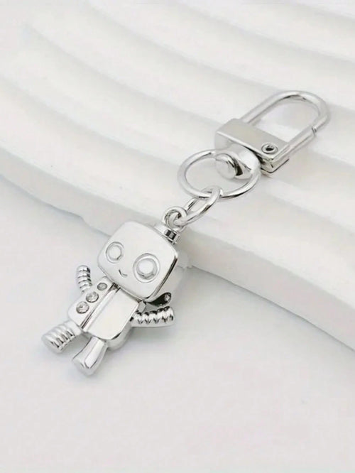 1pc Classic Robot Keychain, Minimalist Silver-Tone Alloy Keyring, Retro Simulation Model Pendant, Bag Charm, Suitable For Women's Daily Use