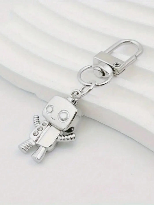 1pc Classic Robot Keychain, Minimalist Silver-Tone Alloy Keyring, Retro Simulation Model Pendant, Bag Charm, Suitable For Women's Daily Use